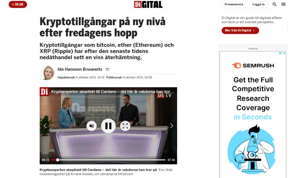 Svenska Di skriver ofta om kryptovalutor som Ethereum och Bitcoin. Det är ett bra sätt att samla information.